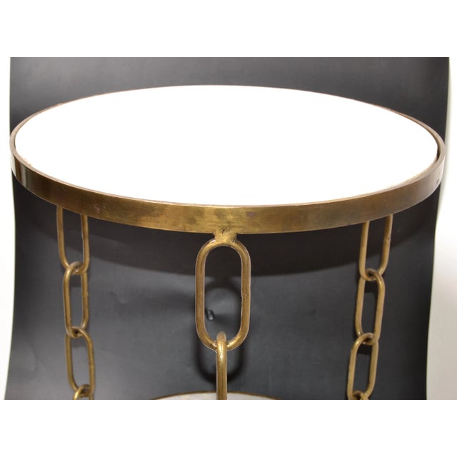 Mid-Century Modern Bronze & White Granite Two Tier Side Table Chain-Link Legs For Sale - Image 4 of 12