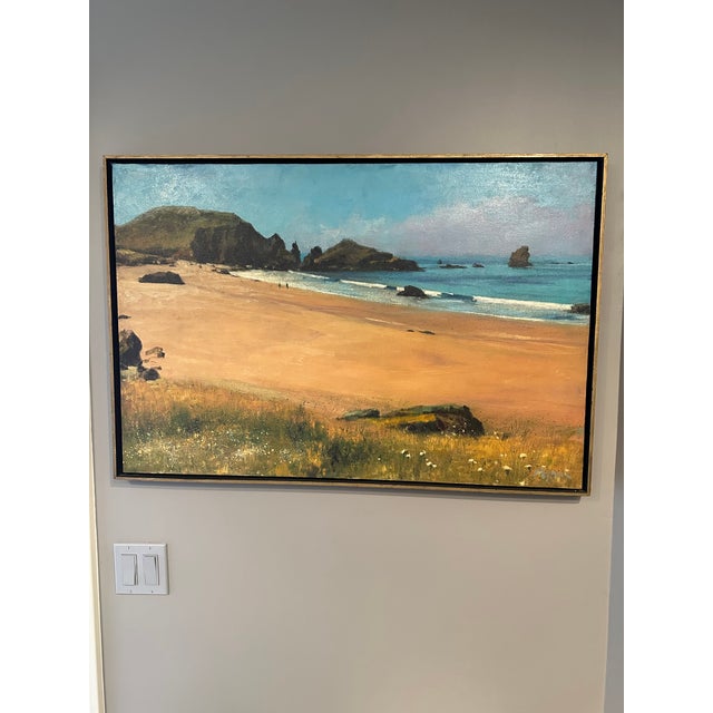 Vintage Large 37”x 25” Signed 1994 Plein Air Beach Landscape / Seascape, Oil on Canvas For Sale - Image 12 of 12