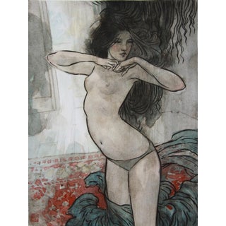 The Door, ca. 2010 by Rebecca Leveille-Guay | Watercolor and gouache of a woman with flowing hair For Sale