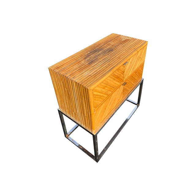 Milo Baughman Style Rattan Bamboo Cabinet on Chrome Base in Mid Century Modern Style For Sale In New York - Image 6 of 10
