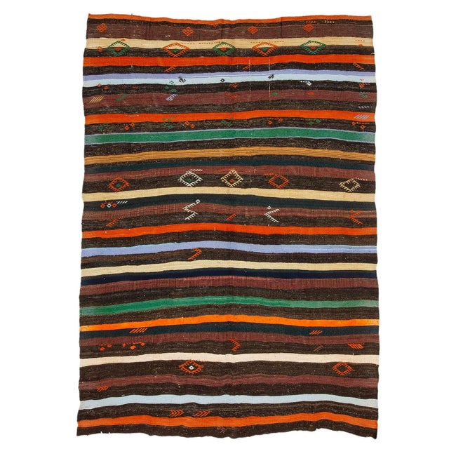 Textile Stripoed Vintage Kilim Rug For Sale - Image 7 of 7