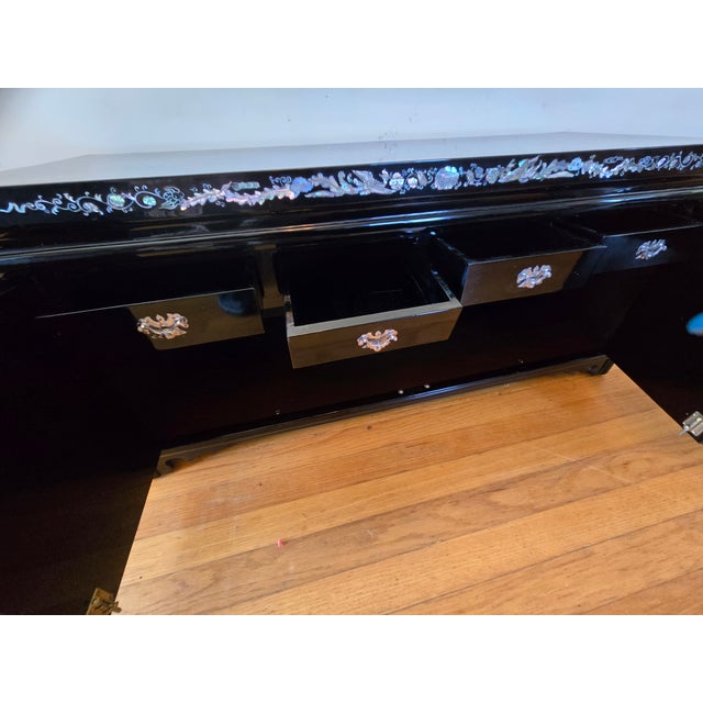 Vintage Korean Low Scholars Cabinet With Mother-of-Pearl Inlay For Sale - Image 4 of 9