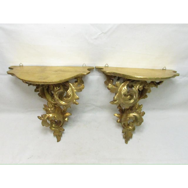 Florentine Pair of Italian Florentine Giltwood Wall Brackets For Sale - Image 4 of 18