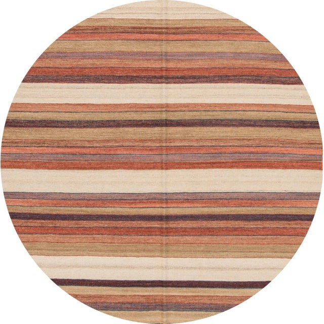 Modern hand-knotted Modern Kilim rug with multi color field in an all over stripe design. This rug measures: 5'8" X 8'1"