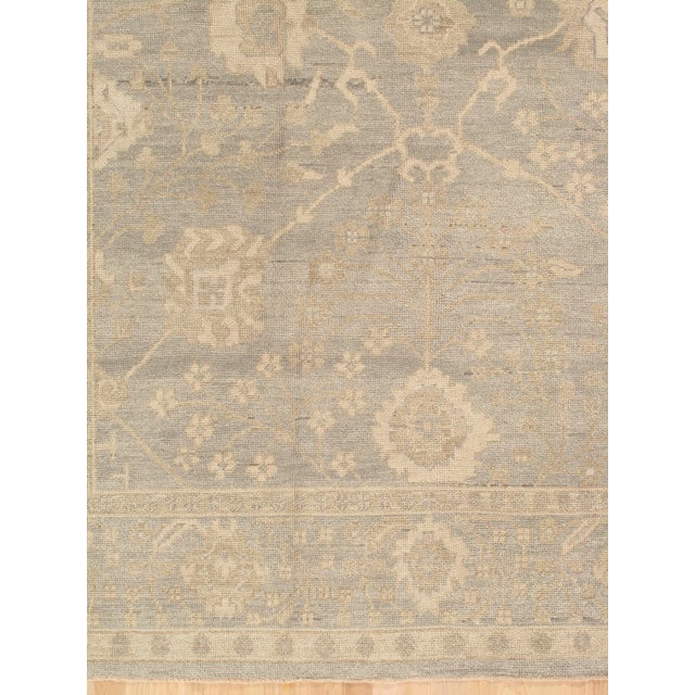 Turkish Vintage Oushak Carpet, Oriental Rug, Handmade Green Grey, Ivory, Saffron For Sale - Image 3 of 18