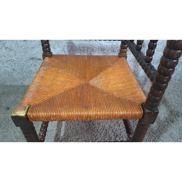 19th Century Louis XIII Style Fireside Chair in Turned Wood and Woven Rush For Sale - Image 13 of 15