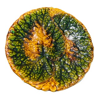 Antique German Majolica Begonia Pedestal Plate For Sale