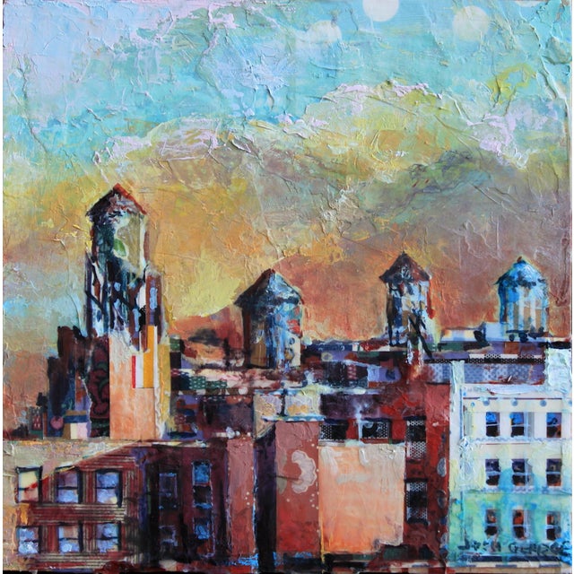 Base Defensive Formation by Josh George | Mixed Media Water Tower Cityscape For Sale