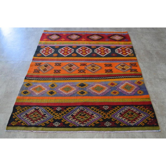 Boho Chic Vintage Turkish Kilim Hand Woven Braided Rug For Sale - Image 3 of 8