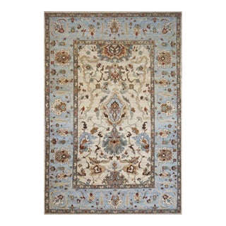 Afghan Wool Sultanabad Master 6x9 Light Blue, Ivory & Tan Handmade Area Rug #1143262 For Sale