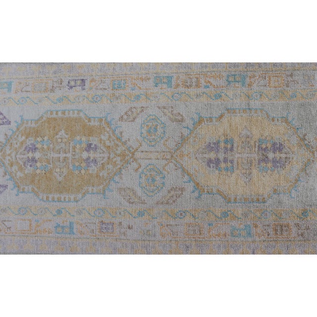 Turkish Oushak Runner in Soft Pastel Blue, Gold, and Lavender 2'8 X 13'0 For Sale - Image 10 of 13