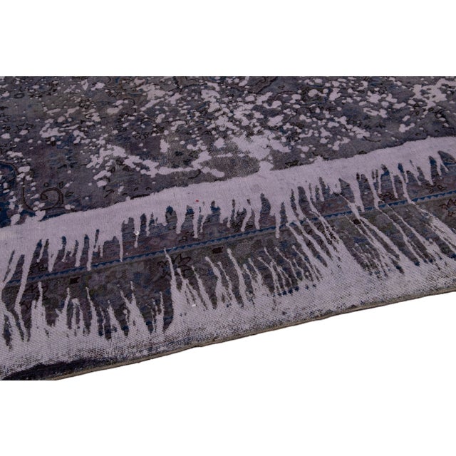 Textile Vintage Distressed Handmade Floral Gray and Blue Wool Rug For Sale - Image 7 of 11