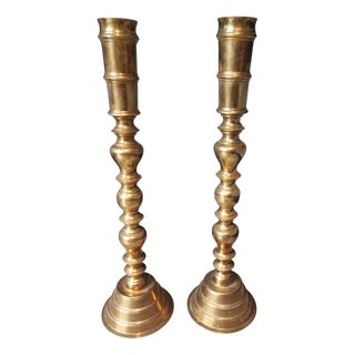 Art Nouveau Brass Candleholders, 1890s, Set of 2 For Sale