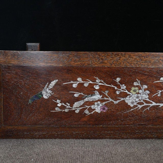 1980s 1980s Chinese Rosewood Table With Mother-of-Pearl Inlay and Two Drawers For Sale - Image 5 of 10