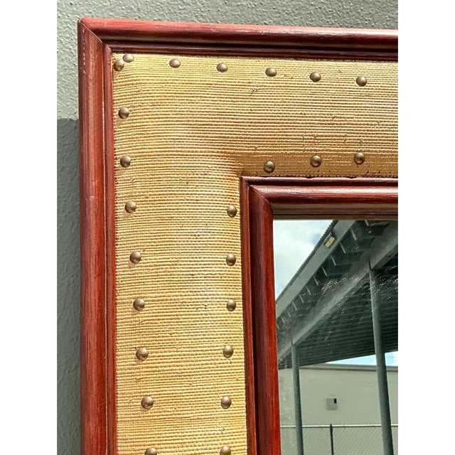 Vintage Seagrass Studded Wood Floor Mirror For Sale - Image 10 of 15