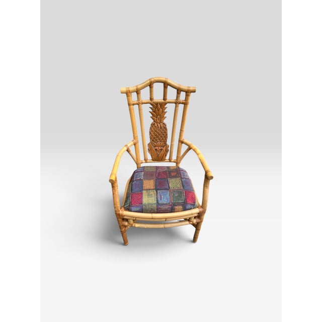 Burgundy Set of 4 Vintage Tropical Regency Rattan Pineapple Armchairs, in the Style of Palecek For Sale - Image 8 of 12