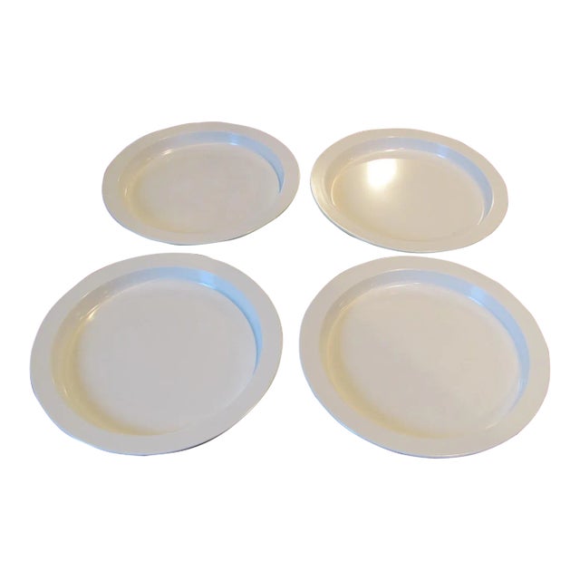 Vintage Dansk Set of 4 White Dinner Plates "Bistro" Pattern Gunnar Cyren For Sale