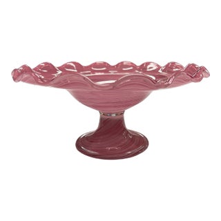 Mid 20th Century Pink Venetian Glass Footed Bowl For Sale