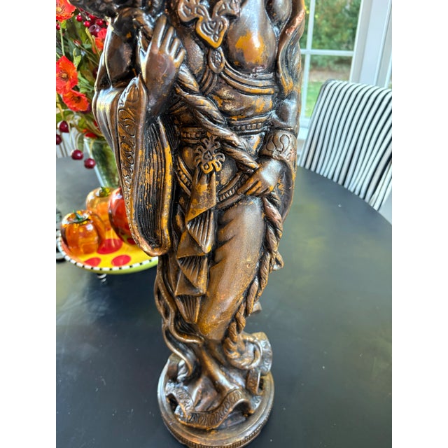 1970s Pair of Ceramic Sculptures of the God of Wealth and Goddess of Mercy and Compassion For Sale - Image 9 of 12