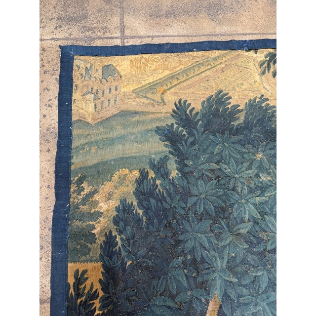 Textile 17th Century Brussels Tapestry With Figures and Floral Harvest For Sale - Image 7 of 10