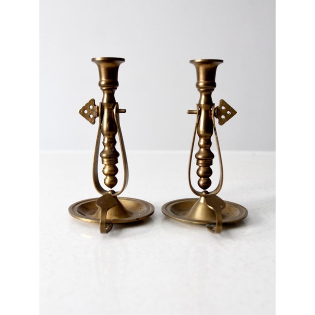 Mid-Century Modern Antique Tilting Brass Chambersticks For Sale - Image 3 of 11