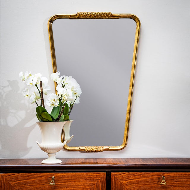 Osvaldo Borsani Trapezoidal Wall Mirror in the Style of Osvaldo Borsani, Probably Italy, Mid-20th Century For Sale - Image 4 of 11
