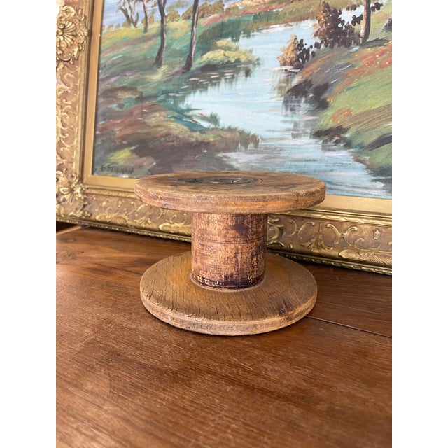 Early 20th Century Likely Antique Industrial Wooden Textile Mill Spool With Likely Iron Center For Sale - Image 5 of 9