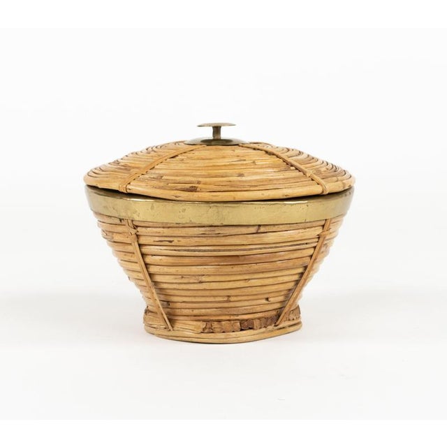 Gold Mid-Century Decorative Box in Rattan and Brass, Italy, 1970s For Sale - Image 8 of 13