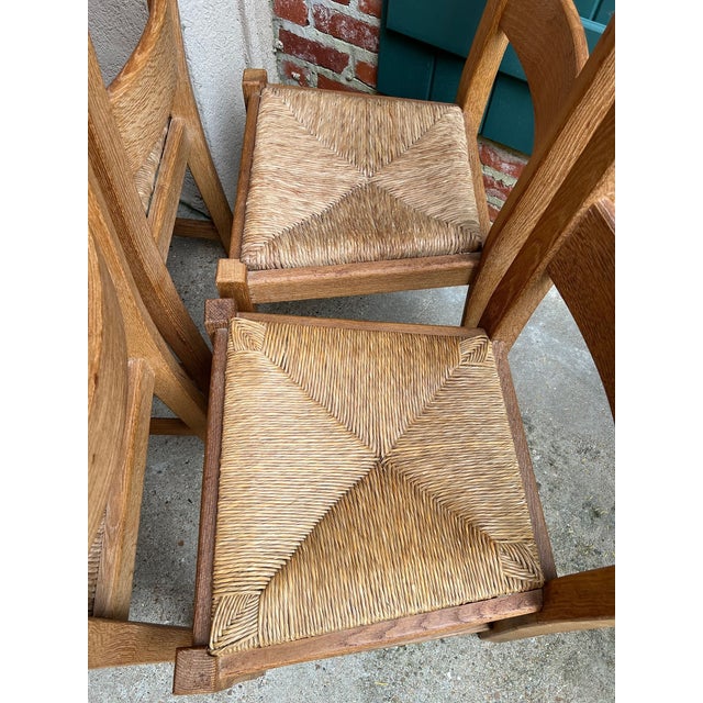 Brown Set 6 Vintage French Ladder Back Dining Chairs Rush Seat Oak Country Farmhouse For Sale - Image 8 of 18