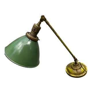 Vintage Brass Fairies Reticulating Desk Lamp With Vintage Green Porcelain Shade For Sale