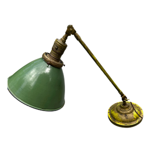 Vintage Brass Fairies Reticulating Desk Lamp With Vintage Green Porcelain Shade