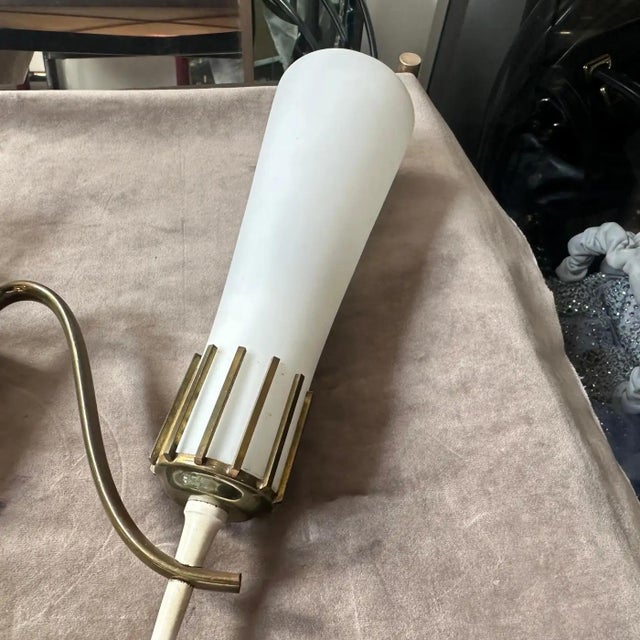 Metal Two 1950s Stilnovo Style Mid-Century Modern Brass and Glass Italian Wall Sconces For Sale - Image 7 of 13