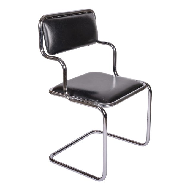 Black Leather Chair from the Mánes Exhibition Hall For Sale