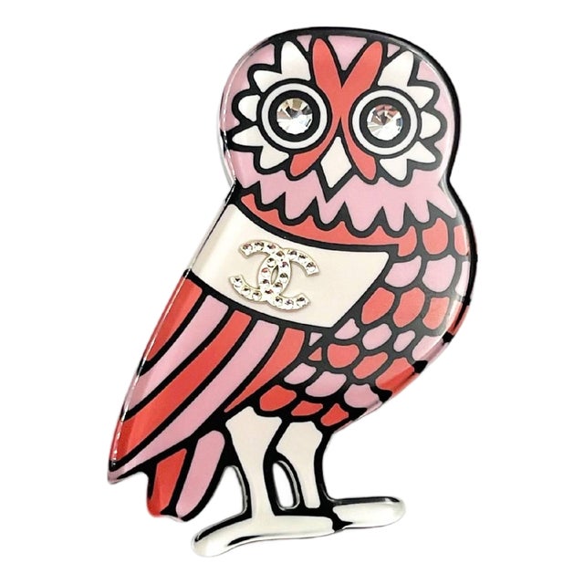 Chanel Pink Owl Resin Brooch For Sale