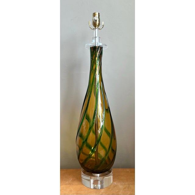 Green Vintage Murano Swirled Glass Table Lamp For Sale - Image 8 of 12