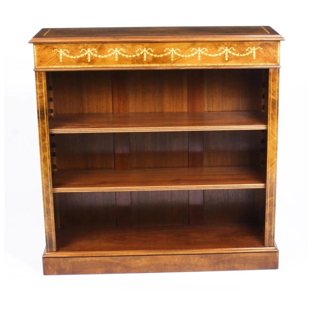 Vintage Sheraton Burr Walnut Low Open Bookcases, Set of 2 For Sale - Image 12 of 16