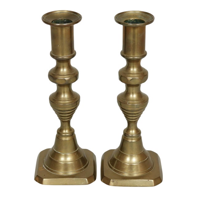 Brass Beehive Candlestick Holders, a Pair For Sale
