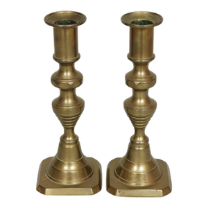 Brass Beehive Candlestick Holders, a Pair