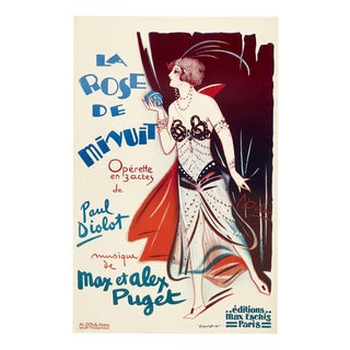 Original French Art Deco La Rose de Minuit Poster by Georges Dola, France, 1928 For Sale