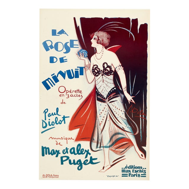 Original French Art Deco La Rose de Minuit Poster by Georges Dola, France, 1928 For Sale