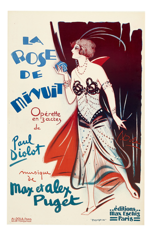 Original French Art Deco La Rose de Minuit Poster by Georges Dola, France, 1928