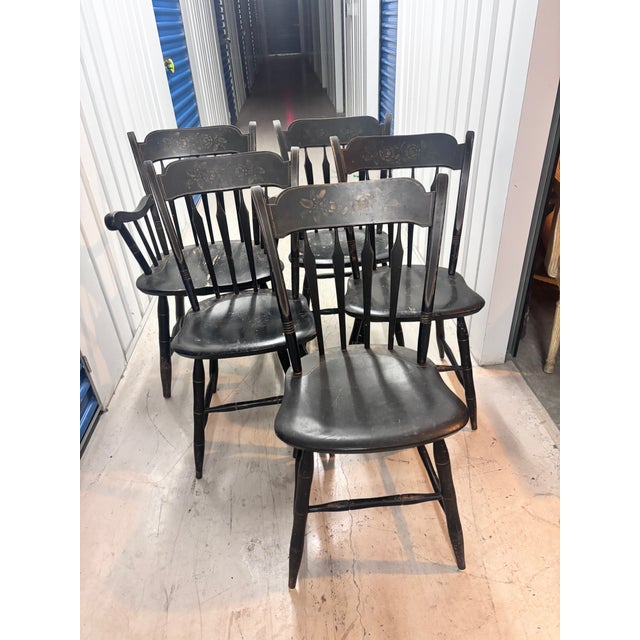 Black Painted Vintage Farmhouse Kitchen Chairs For Sale - Image 9 of 10