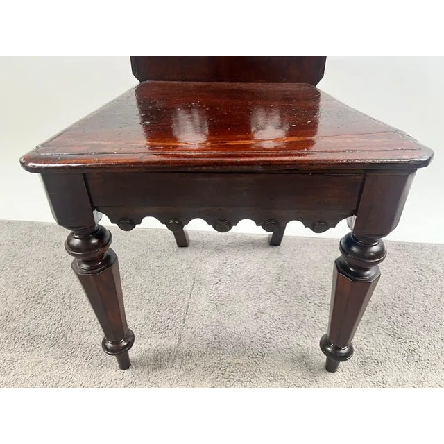 Brown Antique English Gothic Revival Carved Oak Hall Chair With Pierced Tracery Back For Sale - Image 8 of 12