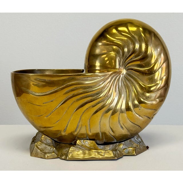 Brass Large Vintage Solid Brass Nautilus Shell Planter Cachepot or Bottle Chiller For Sale - Image 8 of 12