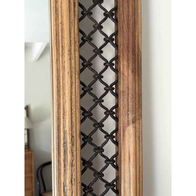 Woven Lattice Work Mirror with Reeded Wooden Frame, 1980s For Sale - Image 4 of 10