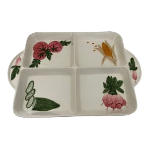 Vintage Hand-Painted Ceramic Vegetable Divided Platter