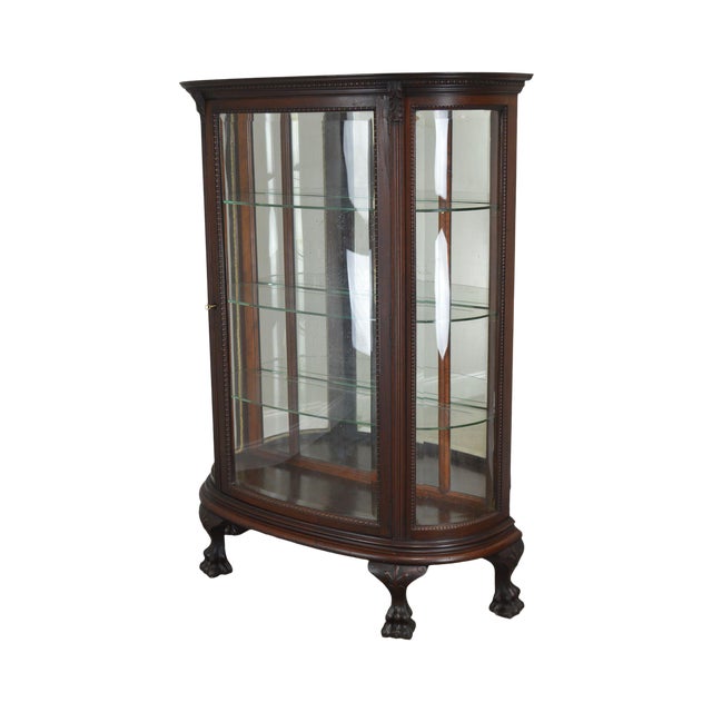 Antique Victorian Mahogany Bow Front Claw Foot China Cabinet