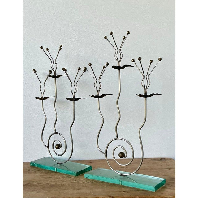 Vintage Postmodern Three Candle Candelabra After Tony Evans - A Pair For Sale - Image 9 of 12