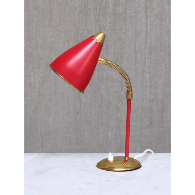 Vintage Norwegian Adjustable Table Lamps in Red Metal and Brass, 1960s, Set of 2 For Sale - Image 9 of 17