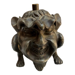 Late 19th Century Victorian Gothic Revival Bronze Devil Inkwell & Match Striker For Sale